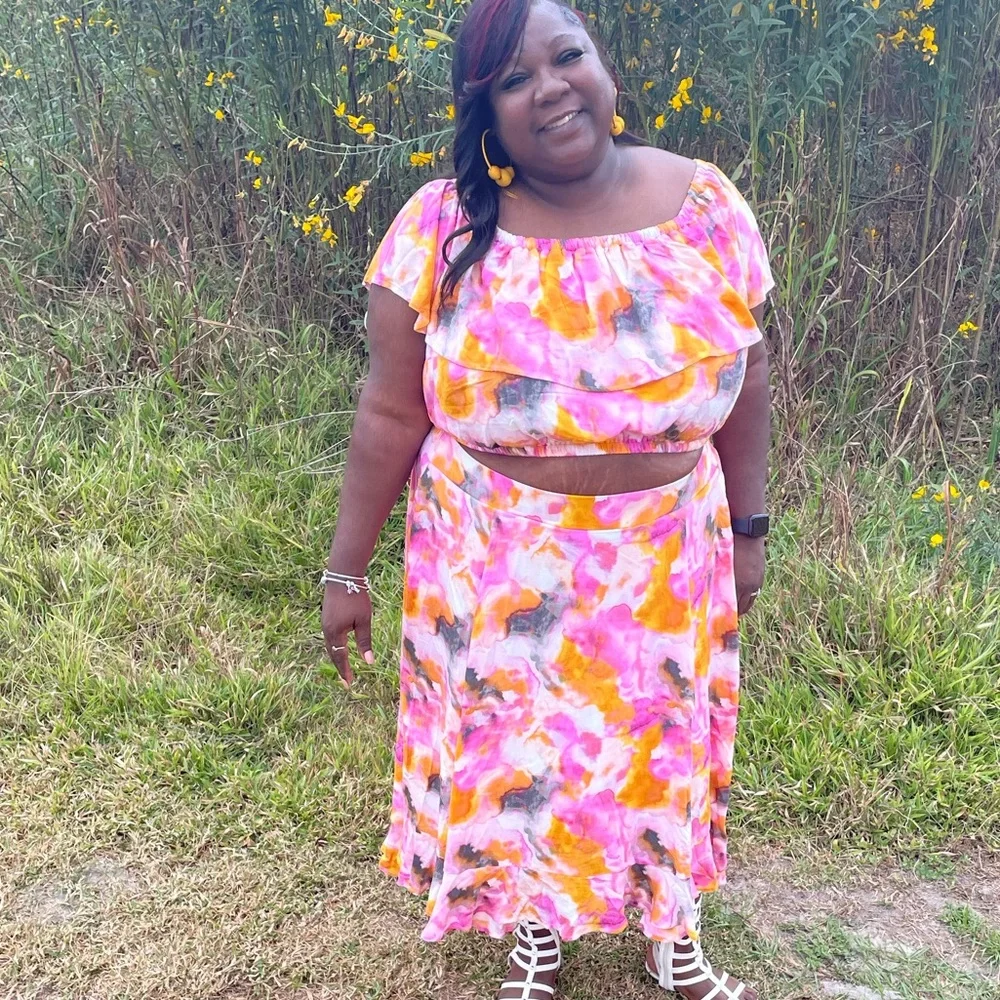 Multi Watercolor Tie-Dye Off Shoulder Skirt Set